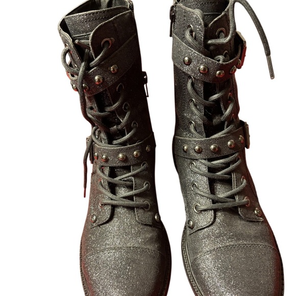 Guess Glittery Silver Combat Boots - Picture 2 of 8